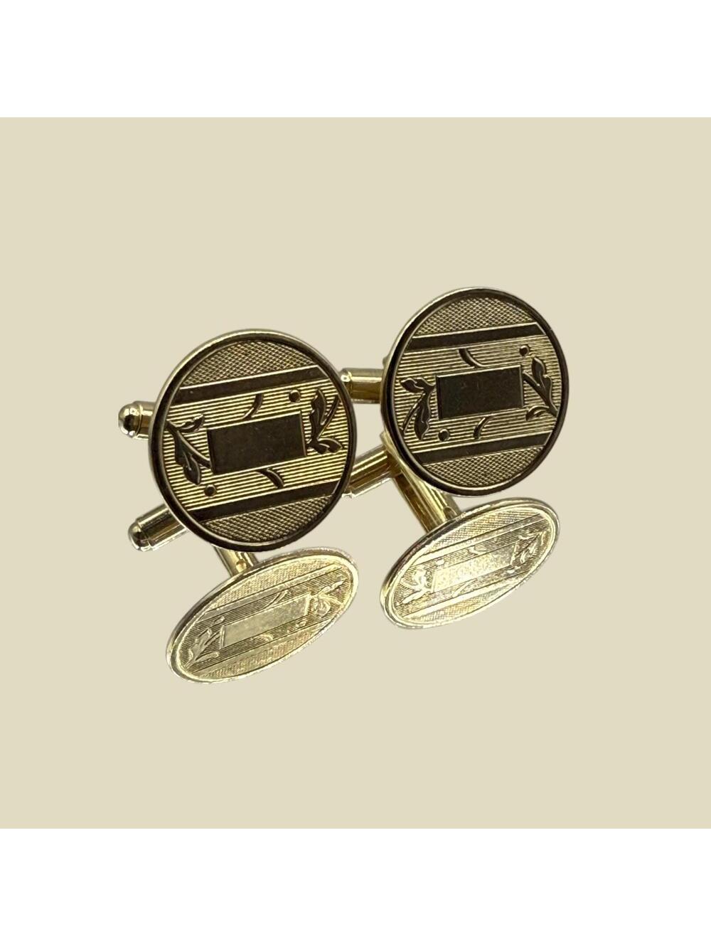 Vintage Cufflinks, Etched Goldtone, French Cuff Links